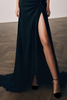 Load image into Gallery viewer, Mermaid Black Spaghetti Straps Satin Long Prom Dress With Slit