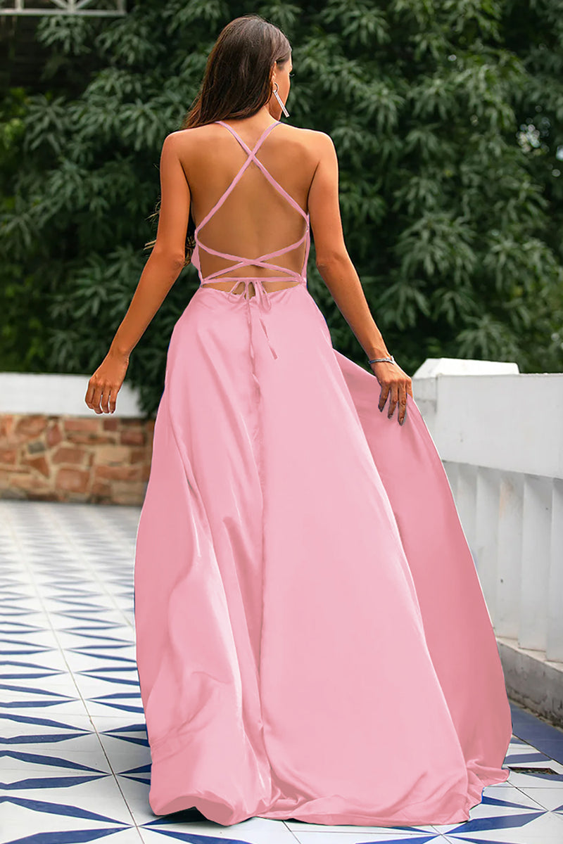Load image into Gallery viewer, Royal Blue Backless Satin Prom Dress with Slit