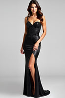 Load image into Gallery viewer, Spaghetti Straps Mermaid Lace Up Back Black Tie Dress