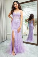 Load image into Gallery viewer, Pink Corset Sweetheart Long Lace Mermaid Prom Dress with Slit