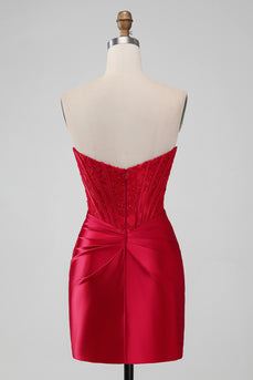 Red Corset Strapless Short Graduation Dress with Appliques