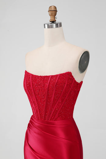 Red Corset Strapless Short Graduation Dress with Appliques