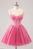 Load image into Gallery viewer, Pink A-Line Spaghetti Straps Corset Cocktail Dress with Sequins