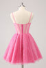 Load image into Gallery viewer, Pink A-Line Spaghetti Straps Corset Cocktail Dress with Sequins