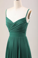 Load image into Gallery viewer, Dark Green A Line Spaghetti Straps Long Chiffon Bridesmaid Dress