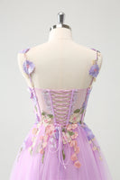 Load image into Gallery viewer, Purple A Line Halter Flowers Tulle Short Homecoming Dress