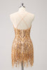 Load image into Gallery viewer, Sparkly Hot Pink Tight Sequins V Neck Homecoming Dress with Fringes