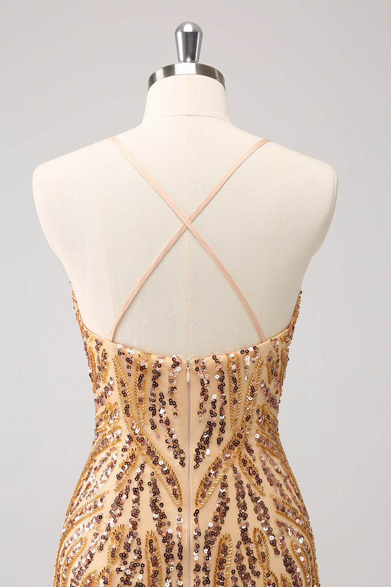 Load image into Gallery viewer, Sparkly Hot Pink Tight Sequins V Neck Homecoming Dress with Fringes