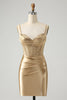 Load image into Gallery viewer, Golden Spaghetti Straps Bodycon Corset Satin Homecoming Dress with Slit