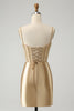Load image into Gallery viewer, Golden Spaghetti Straps Bodycon Corset Satin Homecoming Dress with Slit