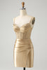Load image into Gallery viewer, Golden Spaghetti Straps Bodycon Corset Satin Homecoming Dress with Slit