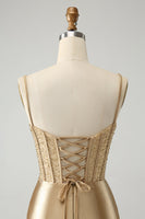 Load image into Gallery viewer, Golden Spaghetti Straps Bodycon Corset Satin Homecoming Dress with Slit