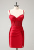 Load image into Gallery viewer, Golden Spaghetti Straps Bodycon Corset Satin Homecoming Dress with Slit