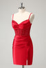 Load image into Gallery viewer, Golden Spaghetti Straps Bodycon Corset Satin Homecoming Dress with Slit