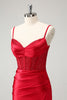 Load image into Gallery viewer, Golden Spaghetti Straps Bodycon Corset Satin Homecoming Dress with Slit