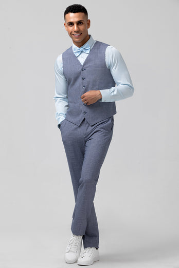 Notch Lapel Grey Blue Single Breasted 3 Pieces Men's Prom Suits