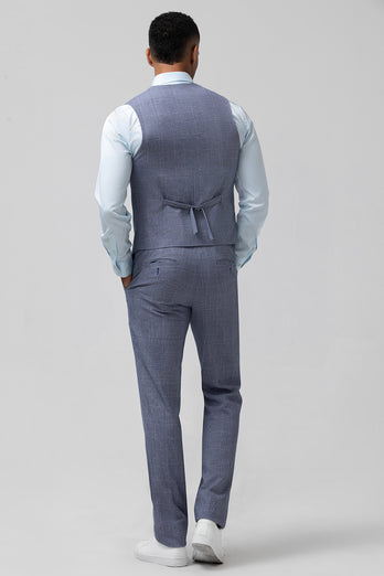 Notch Lapel Grey Blue Single Breasted 3 Pieces Men's Prom Suits