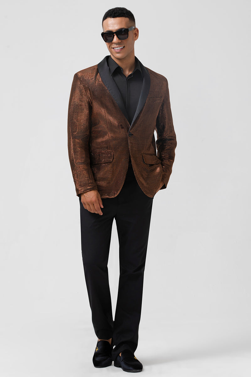Load image into Gallery viewer, Brown Shawl Lapel Glitter Men&#39;s Blazer