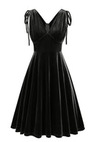 Load image into Gallery viewer, Dark Green A Line V Neck Sleeveless Short Vintage Dress