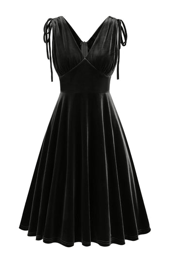 Dark Green A Line V Neck Sleeveless Short Vintage Dress