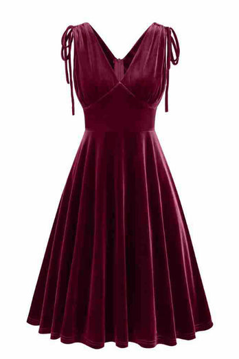 Dark Green A Line V Neck Sleeveless Short Vintage Dress