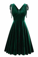 Load image into Gallery viewer, Dark Green A Line V Neck Sleeveless Short Vintage Dress