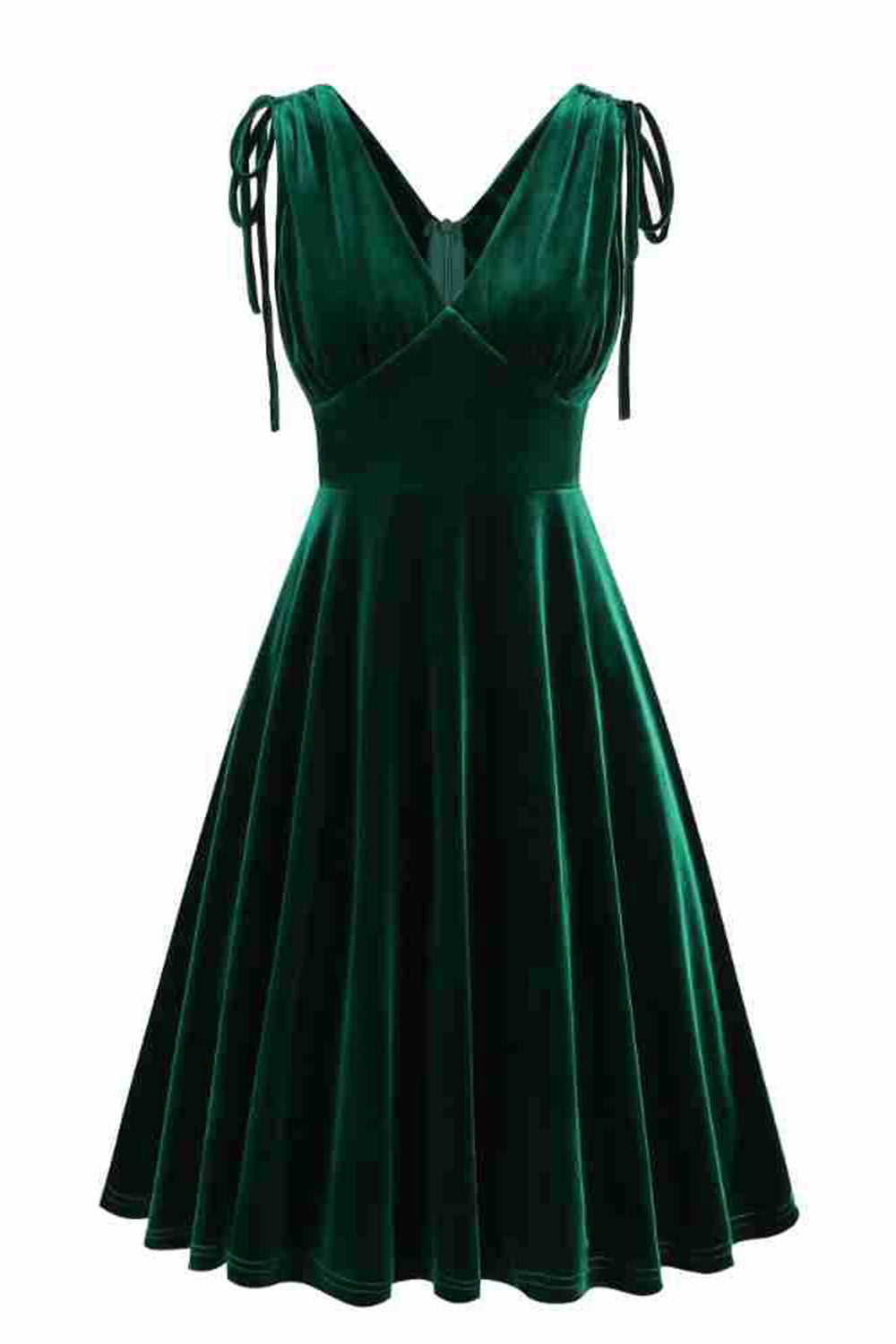Dark Green A Line V Neck Sleeveless Short Vintage Dress