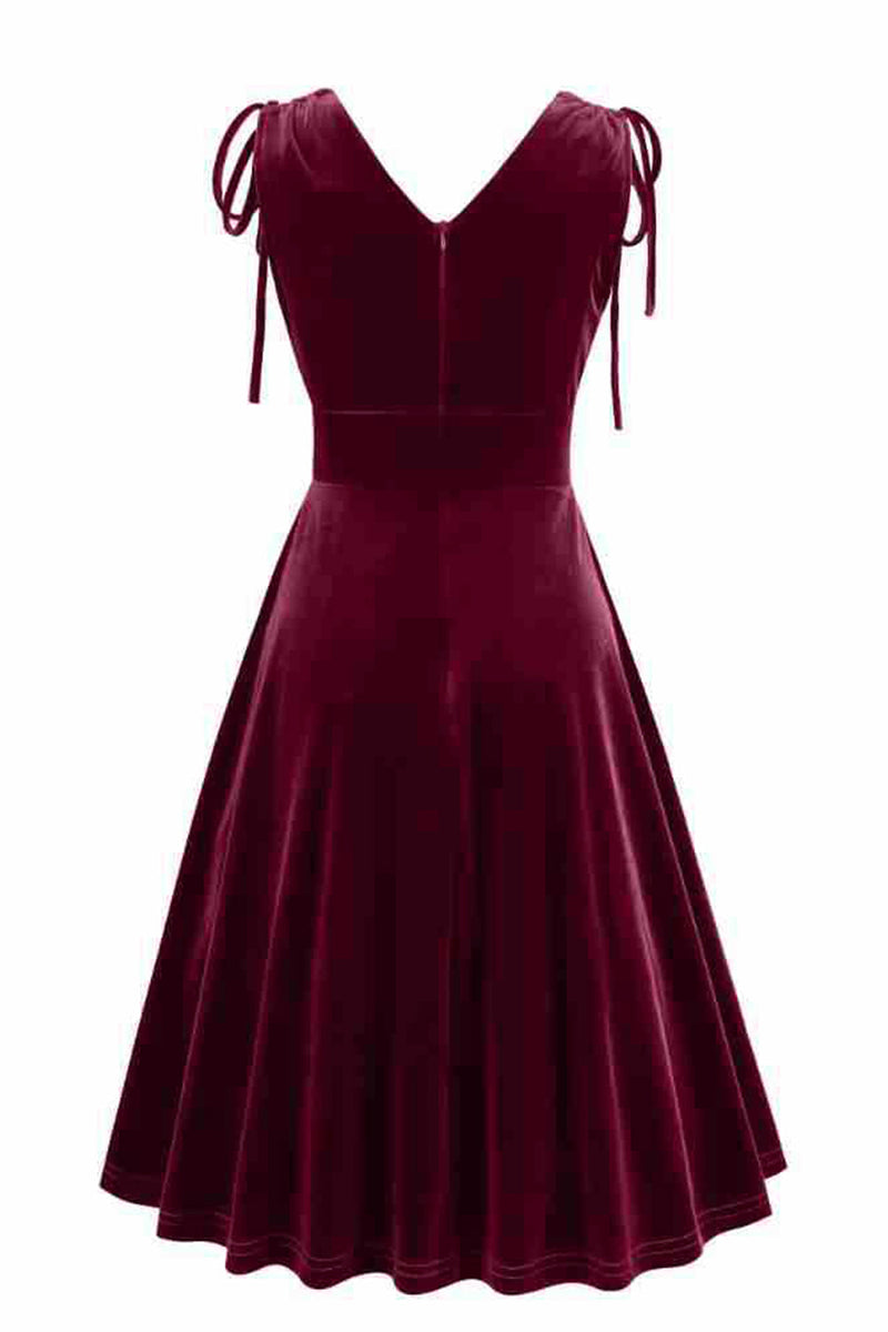 Load image into Gallery viewer, Dark Green A Line V Neck Sleeveless Short Vintage Dress