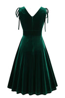 Load image into Gallery viewer, Dark Green A Line V Neck Sleeveless Short Vintage Dress