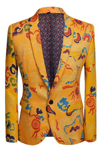 Notched Lapel Yellow Dragon Printed 2 Pieces Men's Prom Suits