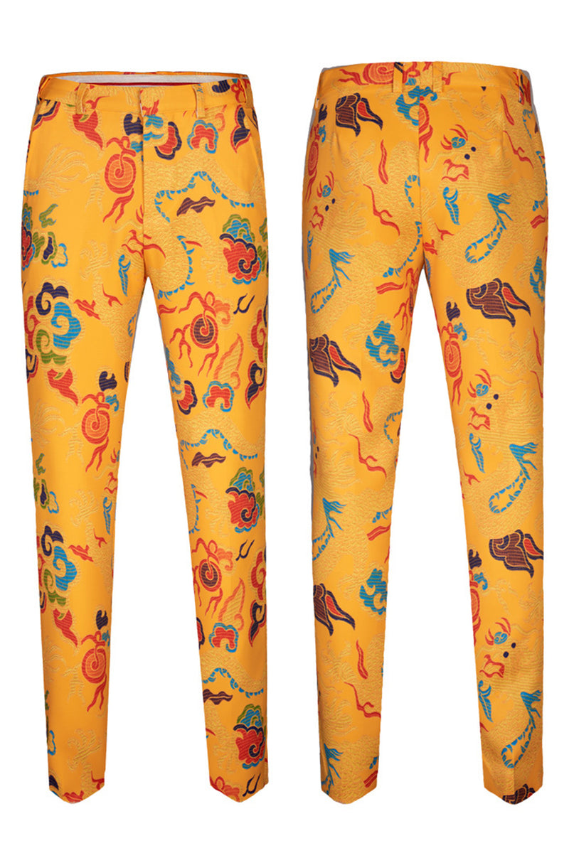 Load image into Gallery viewer, Notched Lapel Yellow Dragon Printed 2 Pieces Men&#39;s Prom Suits