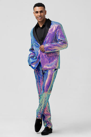 Sparkly Purple Shawl Lapel One Button 2 Pieces Men's Prom Suits