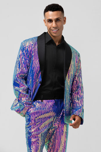 Sparkly Purple Shawl Lapel One Button 2 Pieces Men's Prom Suits