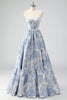 Load image into Gallery viewer, Cute Blue A Line Sweetheart Corset Brocade Long Prom Dress