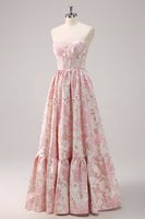 Load image into Gallery viewer, Cute Blue A Line Sweetheart Corset Brocade Long Prom Dress