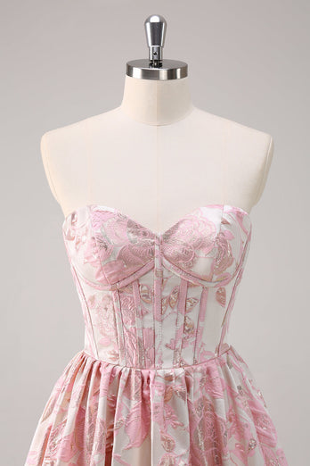 Cute Blue A Line Sweetheart Corset Brocade Long Prom Dress