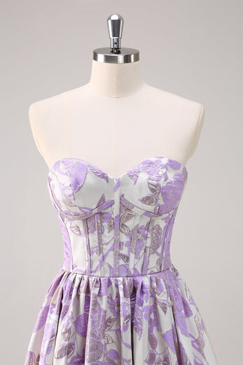 Cute Blue A Line Sweetheart Corset Brocade Long Prom Dress