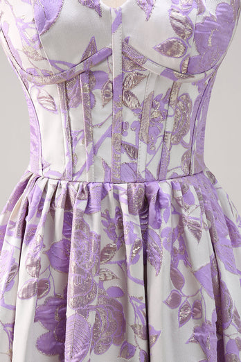 Cute Blue A Line Sweetheart Corset Brocade Long Prom Dress