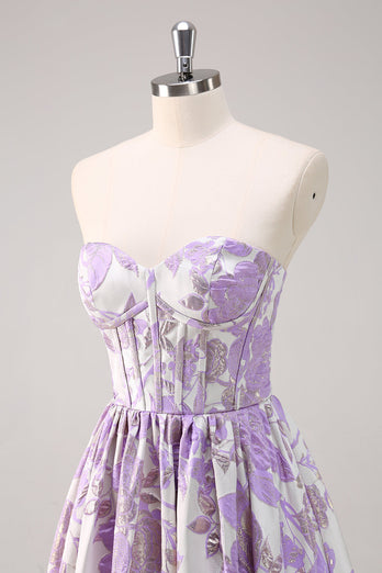 Cute Blue A Line Sweetheart Corset Brocade Long Prom Dress
