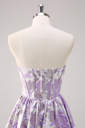 Cute Blue A Line Sweetheart Corset Brocade Long Prom Dress