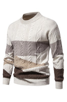 Load image into Gallery viewer, Men&#39;s White Round Neck Colorblock Cable Pullover Sweater