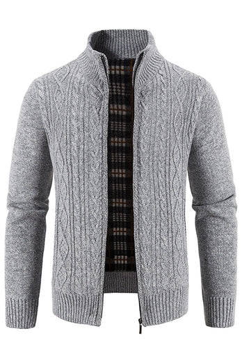 Men's Burgundy Stand Collar Thickened Cardigan Sweater