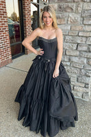 Load image into Gallery viewer, Black Corset A Line Pleated Bow Knot Strapless Prom Dress