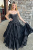 Load image into Gallery viewer, Black Corset A Line Pleated Bow Knot Strapless Prom Dress