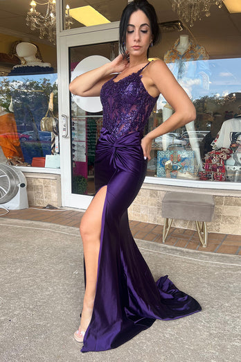 Dark Green Corset Ruched Spaghetti Straps Prom Dress with Slit