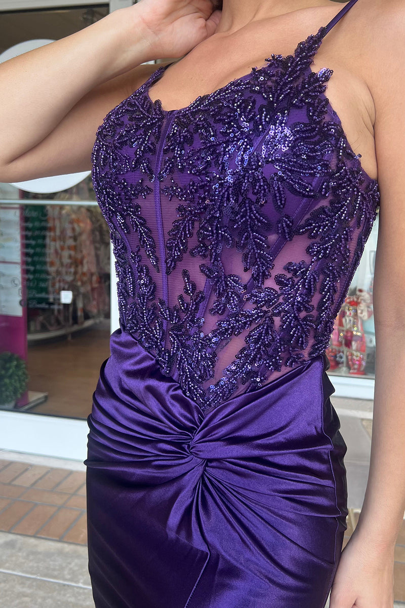 Load image into Gallery viewer, Dark Green Corset Ruched Spaghetti Straps Prom Dress with Slit