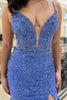 Load image into Gallery viewer, Sparkly Beaded Blue Appliques Mermaid Long Prom Dress with Slit