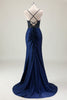 Load image into Gallery viewer, Dark Navy Mermaid Sparkly Sequins Prom Dress with Slit