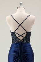 Load image into Gallery viewer, Dark Navy Mermaid Sparkly Sequins Prom Dress with Slit