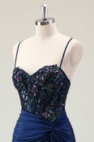 Load image into Gallery viewer, Dark Navy Mermaid Sparkly Sequins Prom Dress with Slit